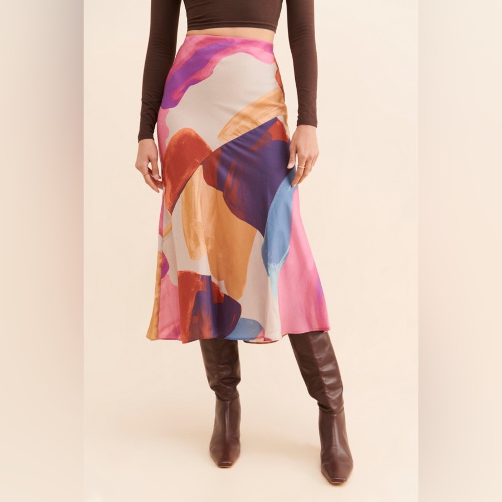 $298 Untitled In Motion x Anthropologie Lelaki Printed Slip Skirt sz M